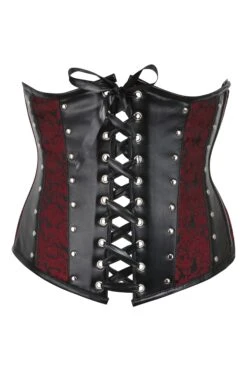 Red Brocade & PVC Underbust With Front & Rear Closure