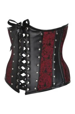 Red Brocade & PVC Underbust With Front & Rear Closure -Corset Story NS 1073