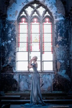 Blue Print Overbust Corset With Detachable Sleeves 18 Blue Print Overbust Corset With Detachable Sleeves -Corset Story NS 108 side