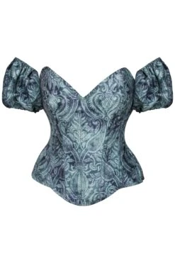 Blue Print Overbust Corset With Detachable Sleeves
