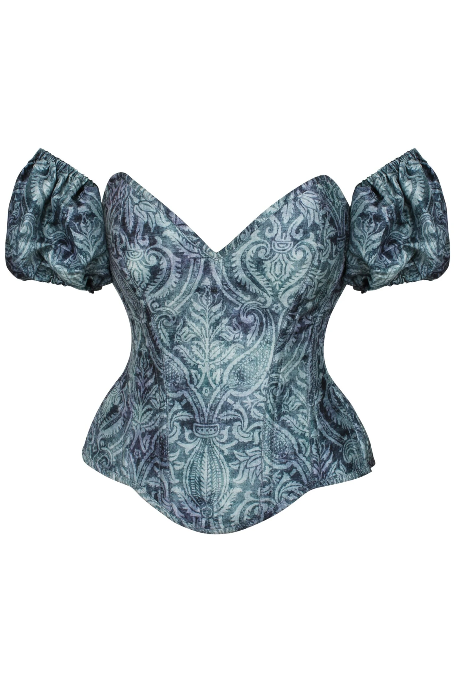 Blue Print Overbust Corset With Detachable Sleeves 1 Blue Print Overbust Corset With Detachable Sleeves