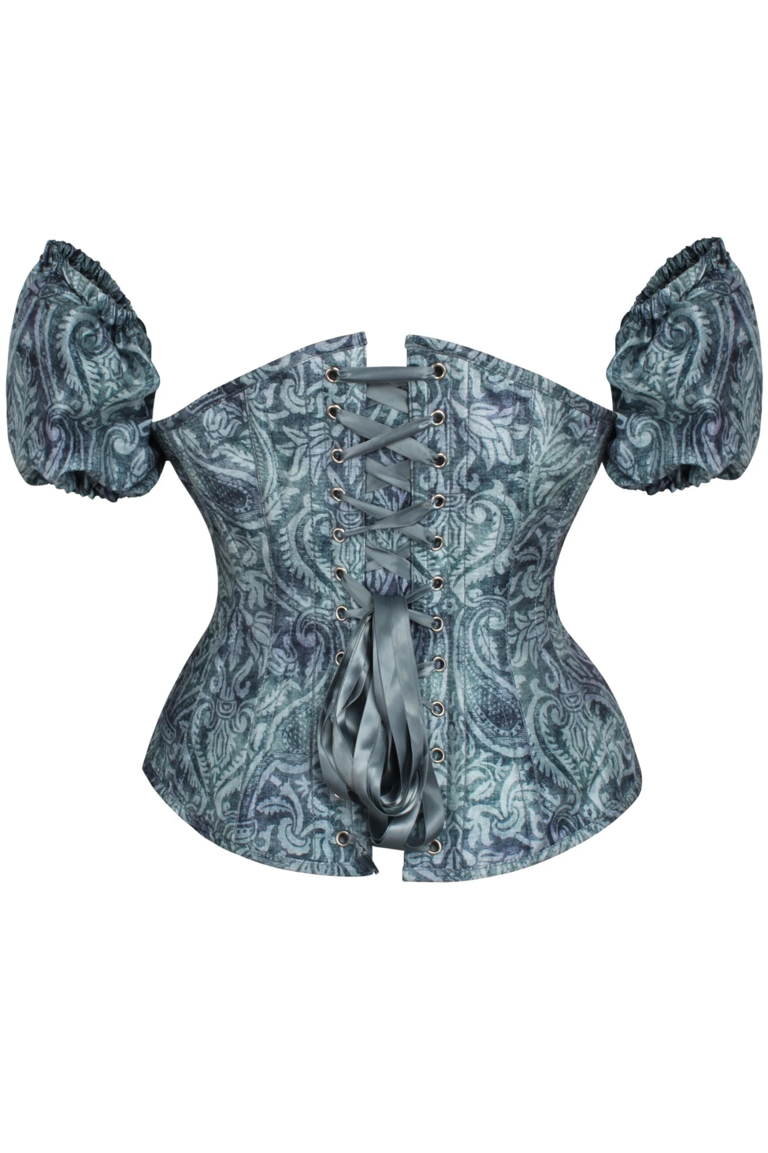 Blue Print Overbust Corset With Detachable Sleeves 3 Blue Print Overbust Corset With Detachable Sleeves - Image 3