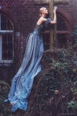 Blue Print Overbust Corset With Detachable Sleeves 23 Blue Print Overbust Corset With Detachable Sleeves -Corset Story NS 108 aucontrairephotography 3