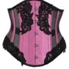 Pink Underbust Corset With Black Mesh Panels