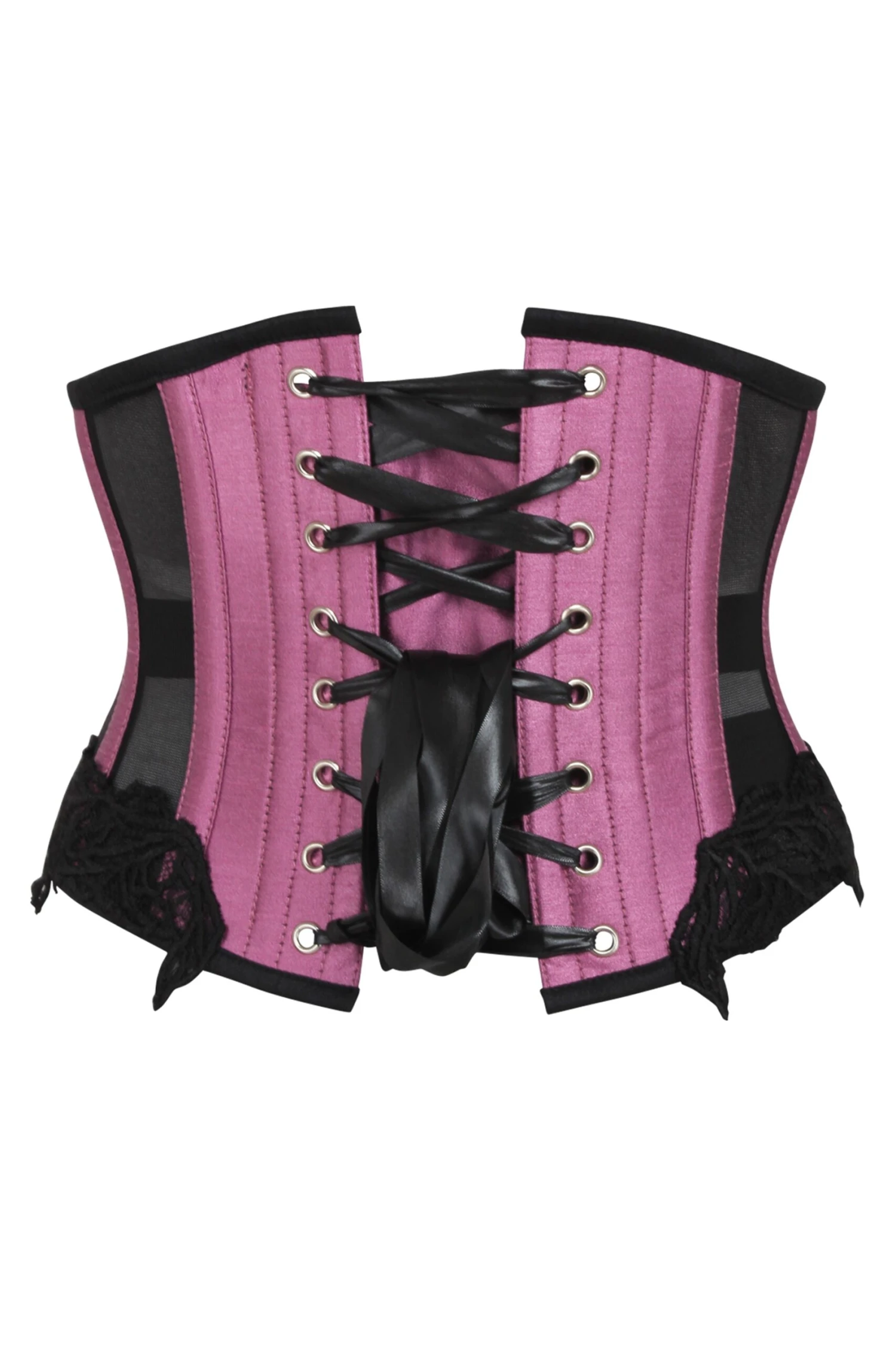 Pink Underbust Corset With Black Mesh Panels 2 Pink Underbust Corset With Black Mesh Panels - Image 2