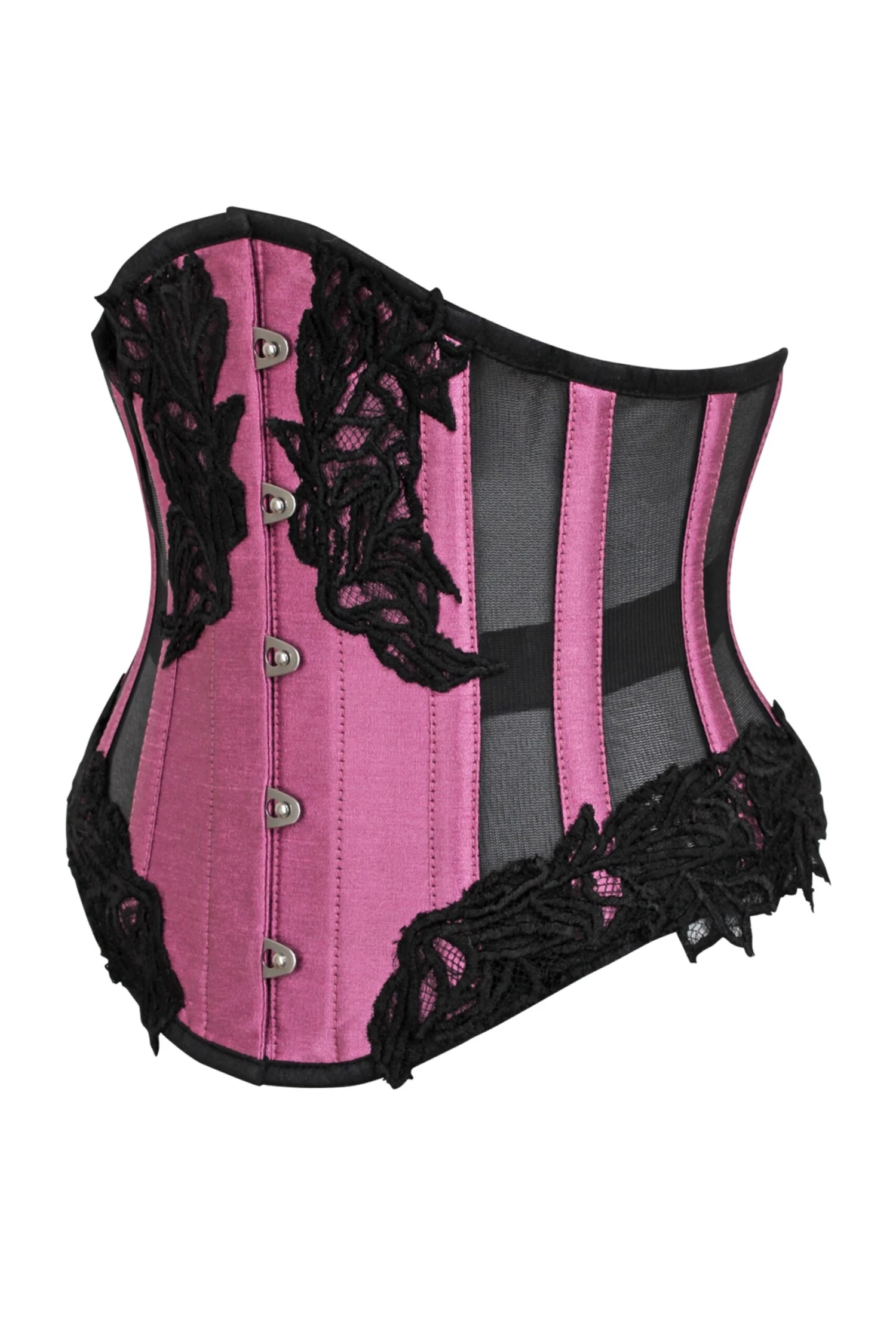 Pink Underbust Corset With Black Mesh Panels 3 Pink Underbust Corset With Black Mesh Panels - Image 3
