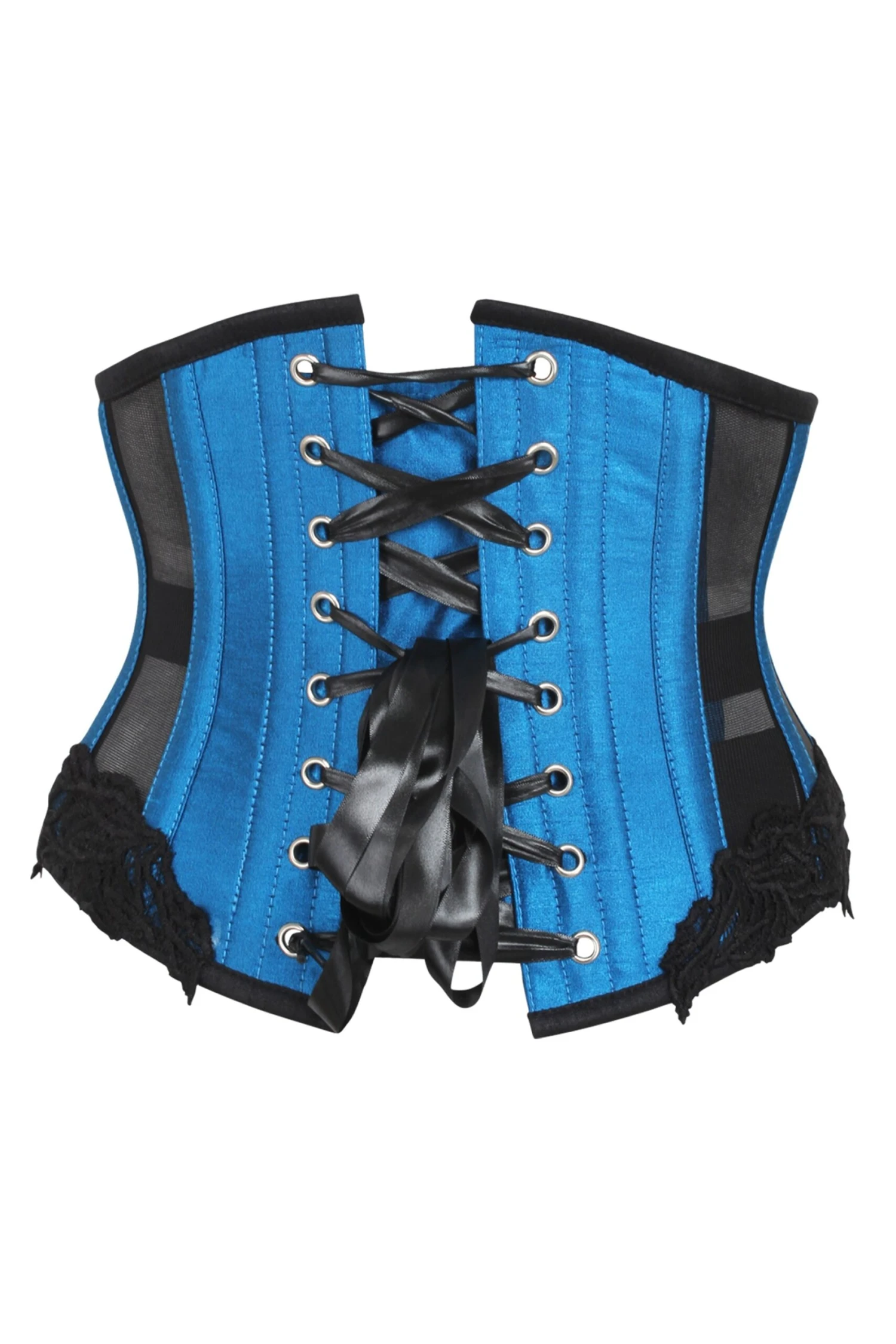 Blue Underbust Corset With Black Mesh Panels 2 Blue Underbust Corset With Black Mesh Panels - Image 2