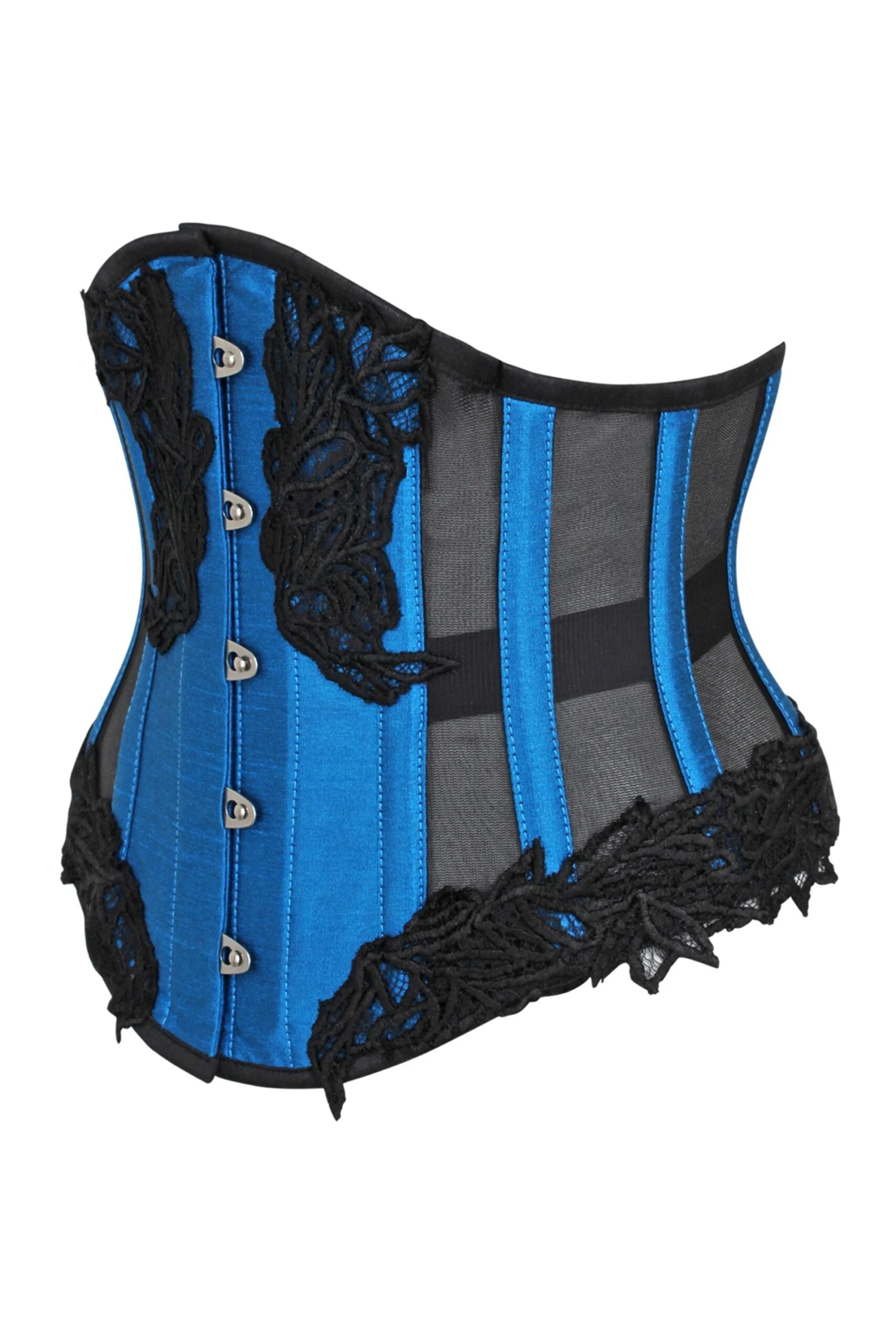 Blue Underbust Corset With Black Mesh Panels 3 Blue Underbust Corset With Black Mesh Panels - Image 3