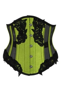 Green Underbust Corset With Black Mesh Panels