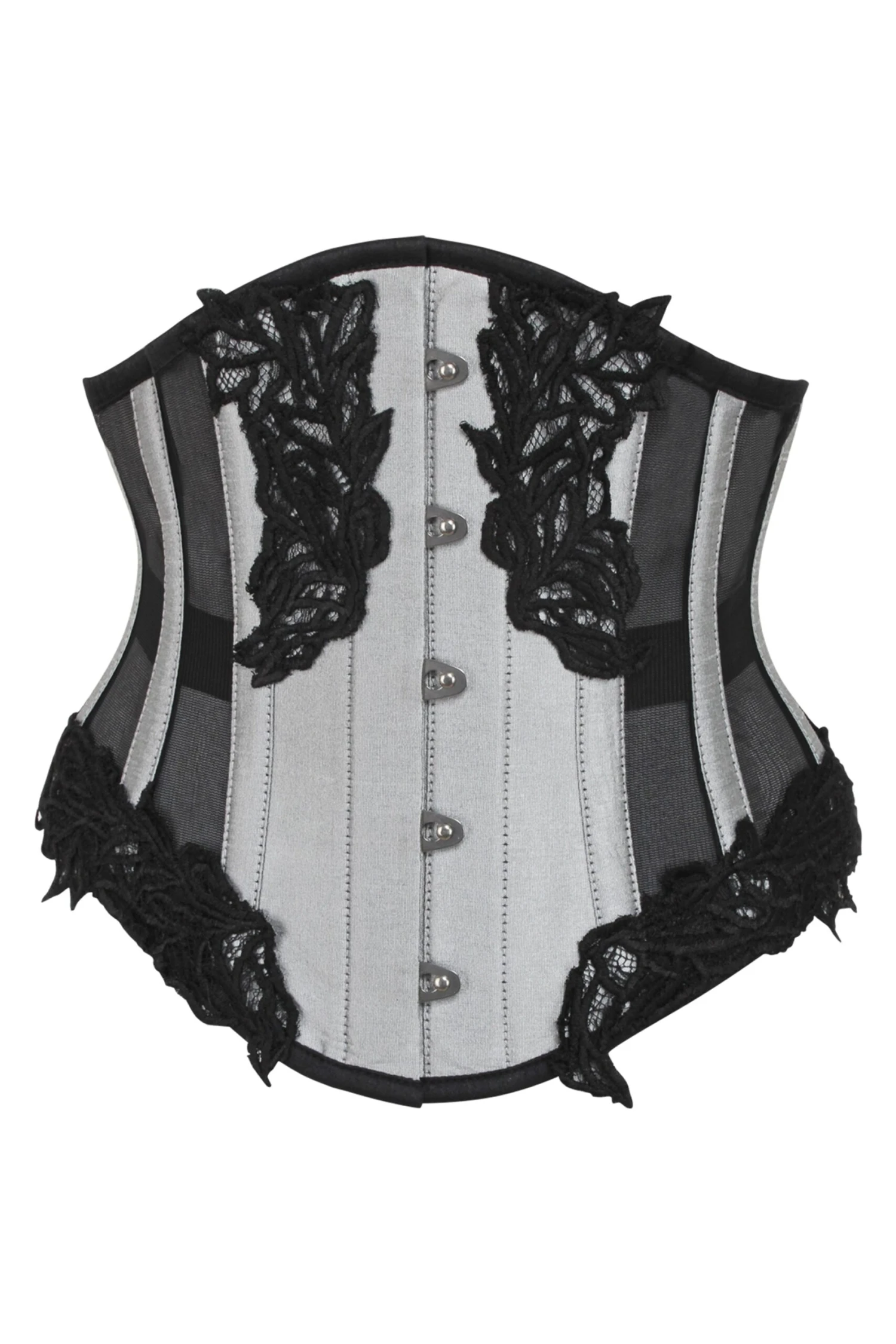 Silver Underbust Corset With Black Mesh Panels 1 Silver Underbust Corset With Black Mesh Panels
