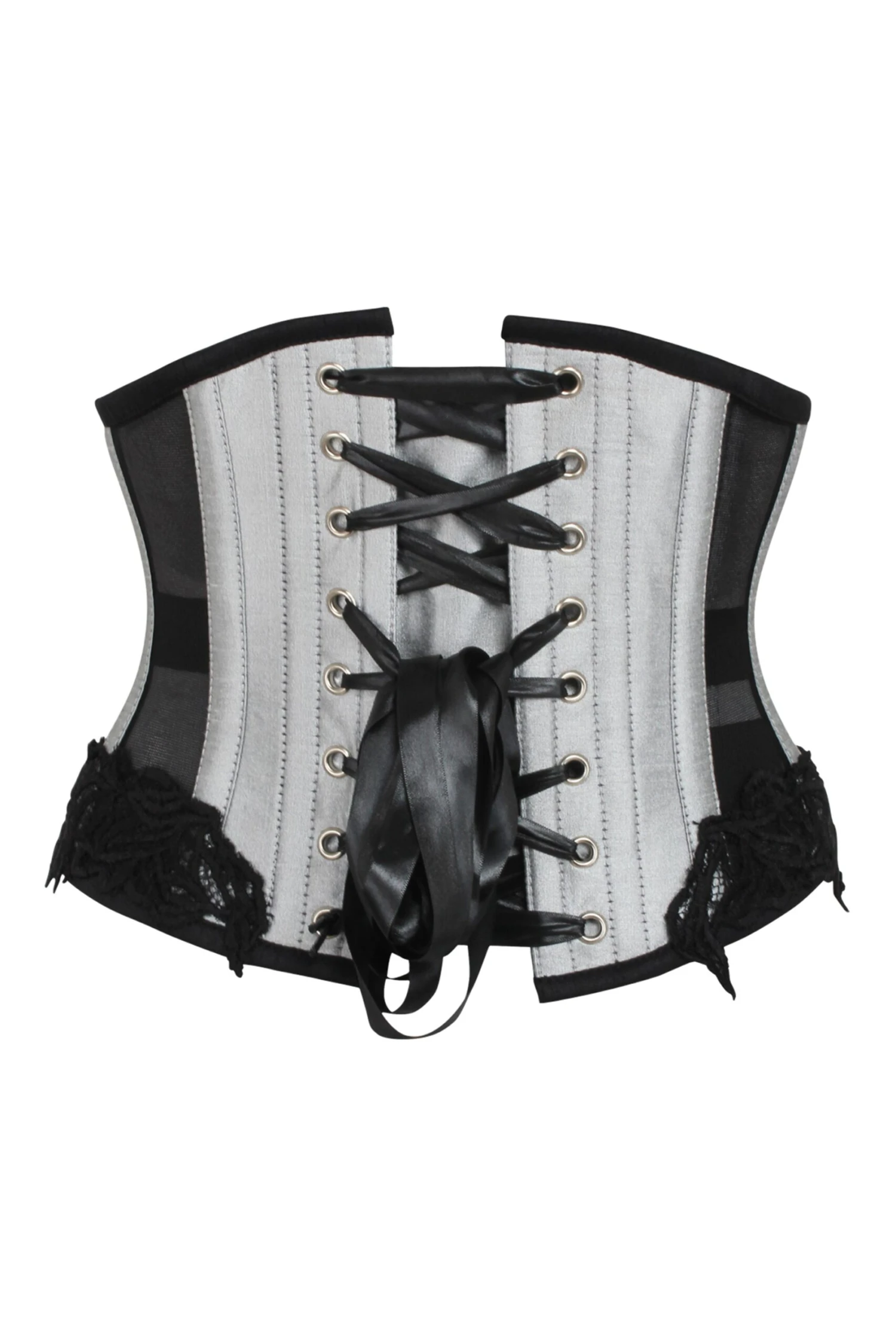 Silver Underbust Corset With Black Mesh Panels 2 Silver Underbust Corset With Black Mesh Panels - Image 2