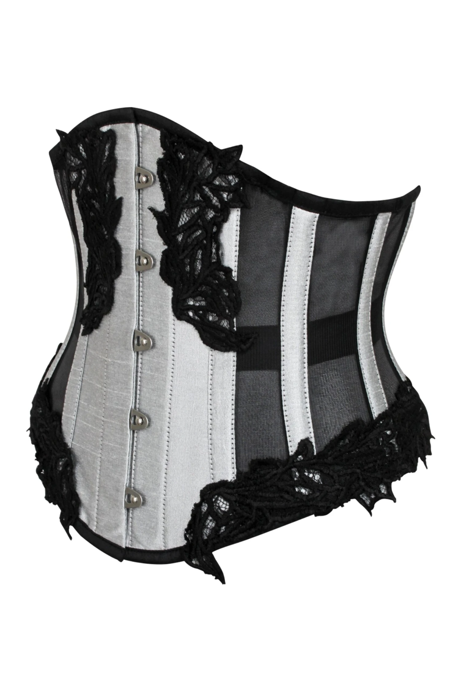 Silver Underbust Corset With Black Mesh Panels 3 Silver Underbust Corset With Black Mesh Panels - Image 3