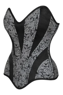 Silver And Black Brocade Overbust Corset With Side Zip -Corset Story NS 1153 8068b659 843f 41b9 91a4 0a0b74737ccc