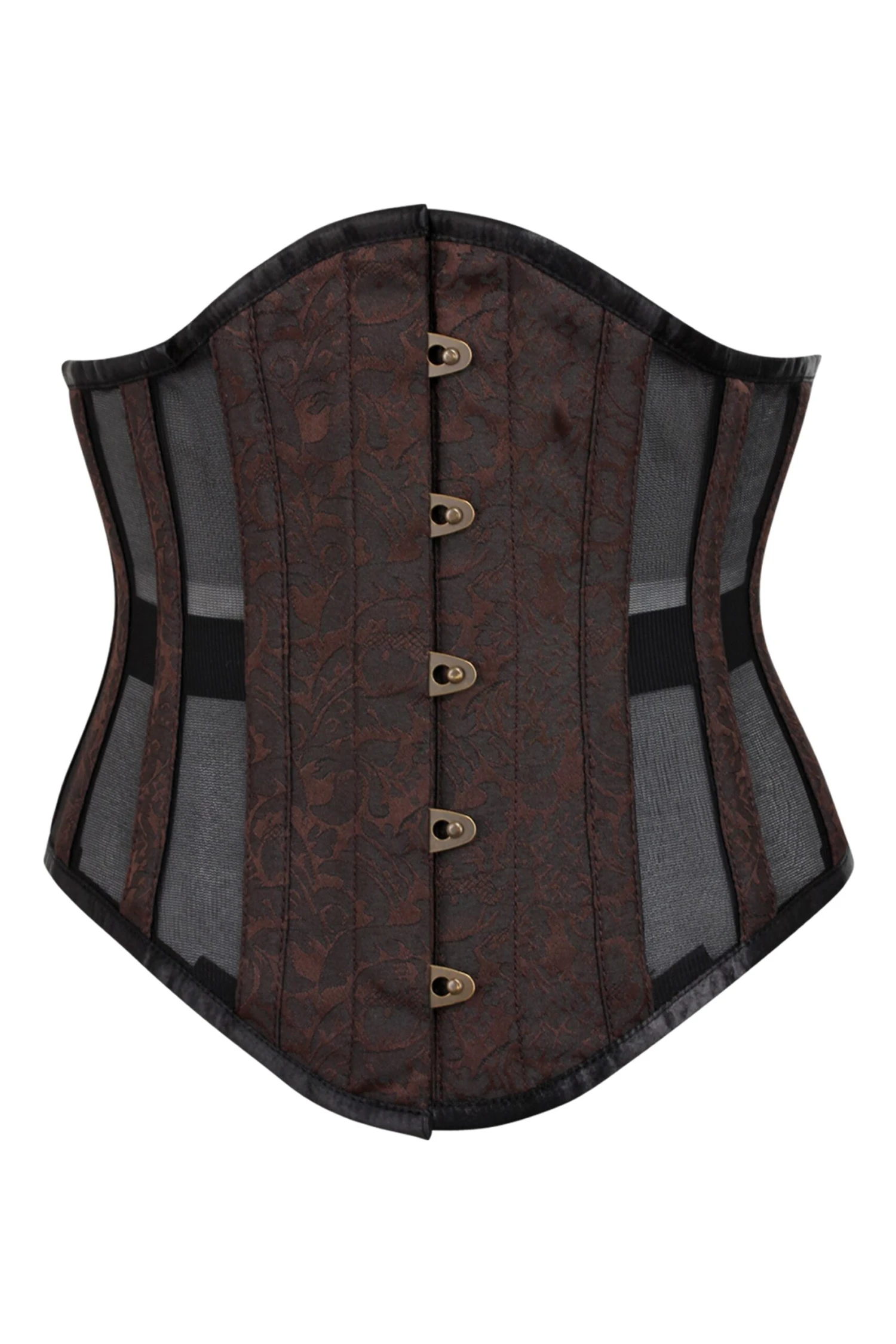 Brown Brocade Underbust Corset With Mesh Panels 1 Brown Brocade Underbust Corset With Mesh Panels