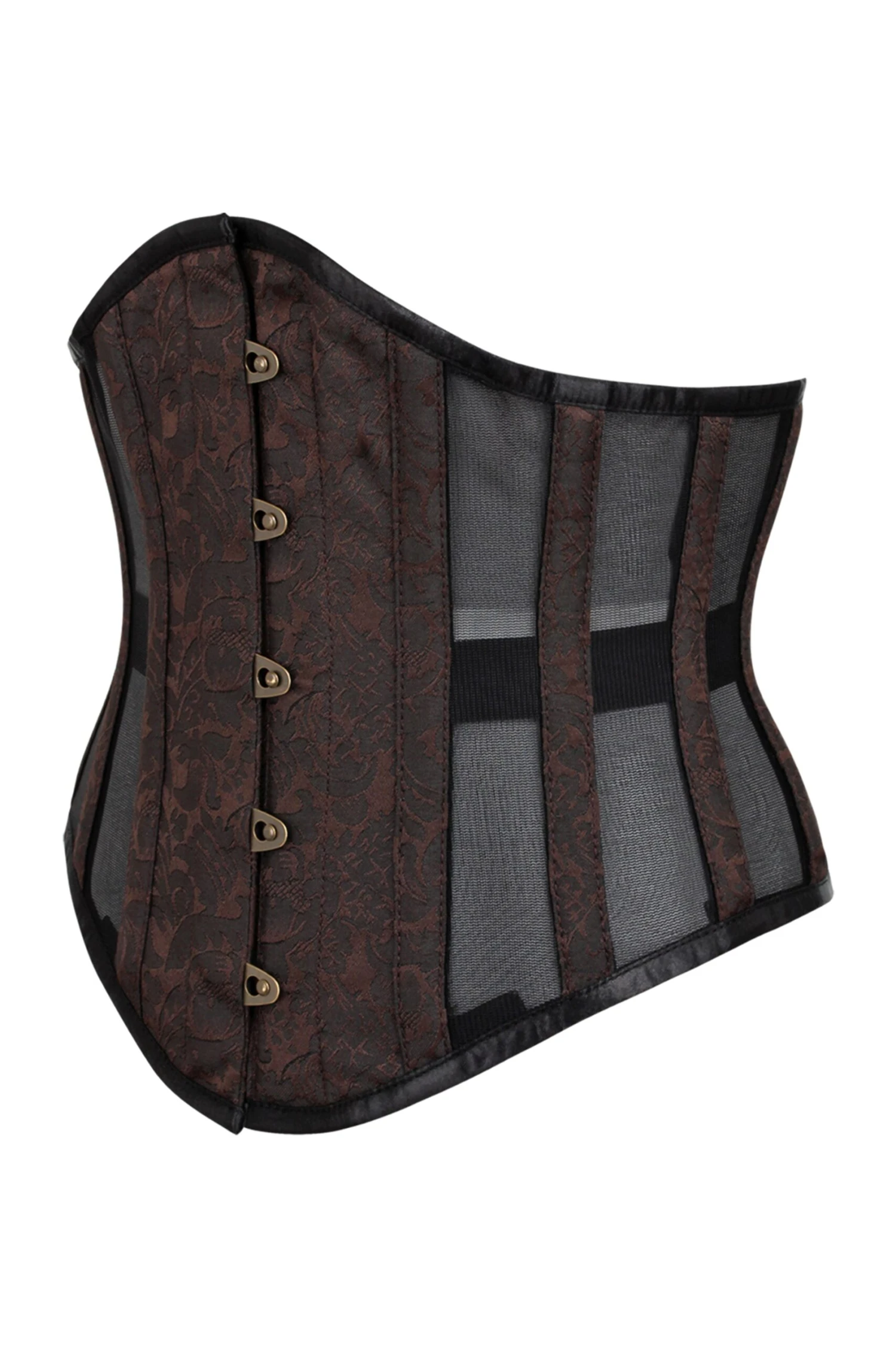Brown Brocade Underbust Corset With Mesh Panels 3 Brown Brocade Underbust Corset With Mesh Panels - Image 3