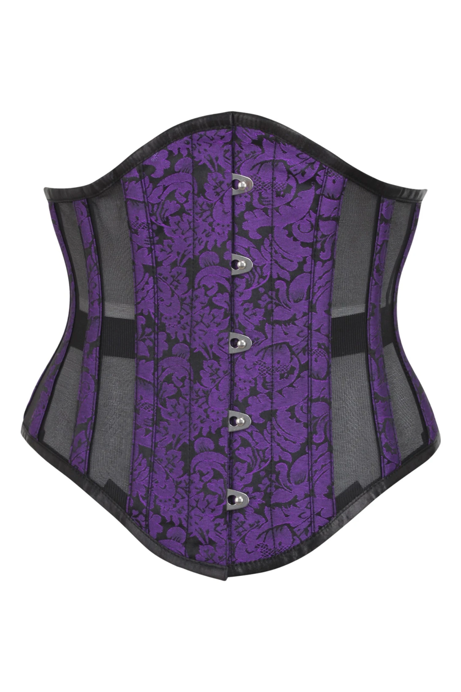 Purple Brocade Underbust Corset With Mesh Panels 1 Purple Brocade Underbust Corset With Mesh Panels