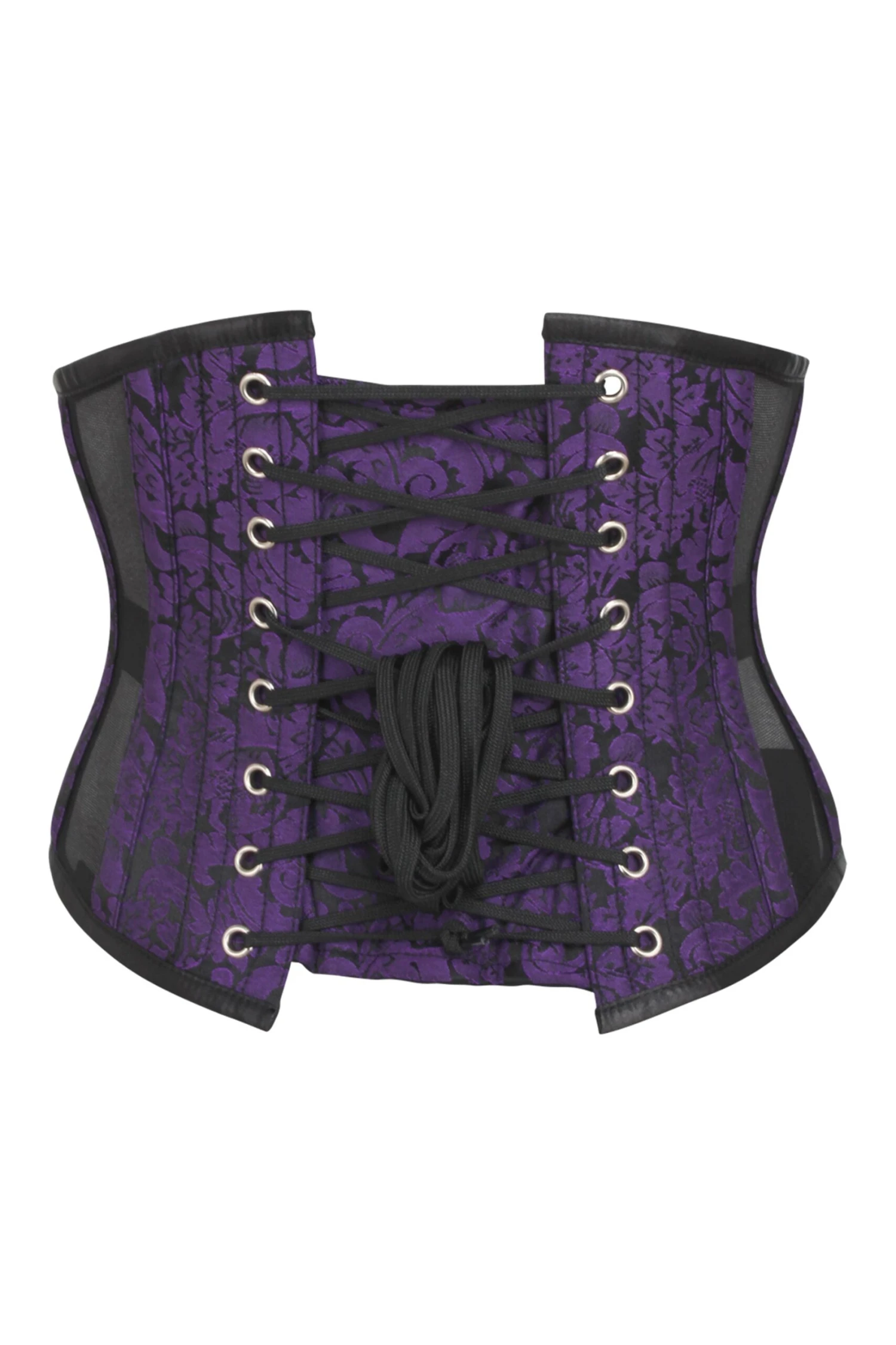 Purple Brocade Underbust Corset With Mesh Panels 2 Purple Brocade Underbust Corset With Mesh Panels - Image 2