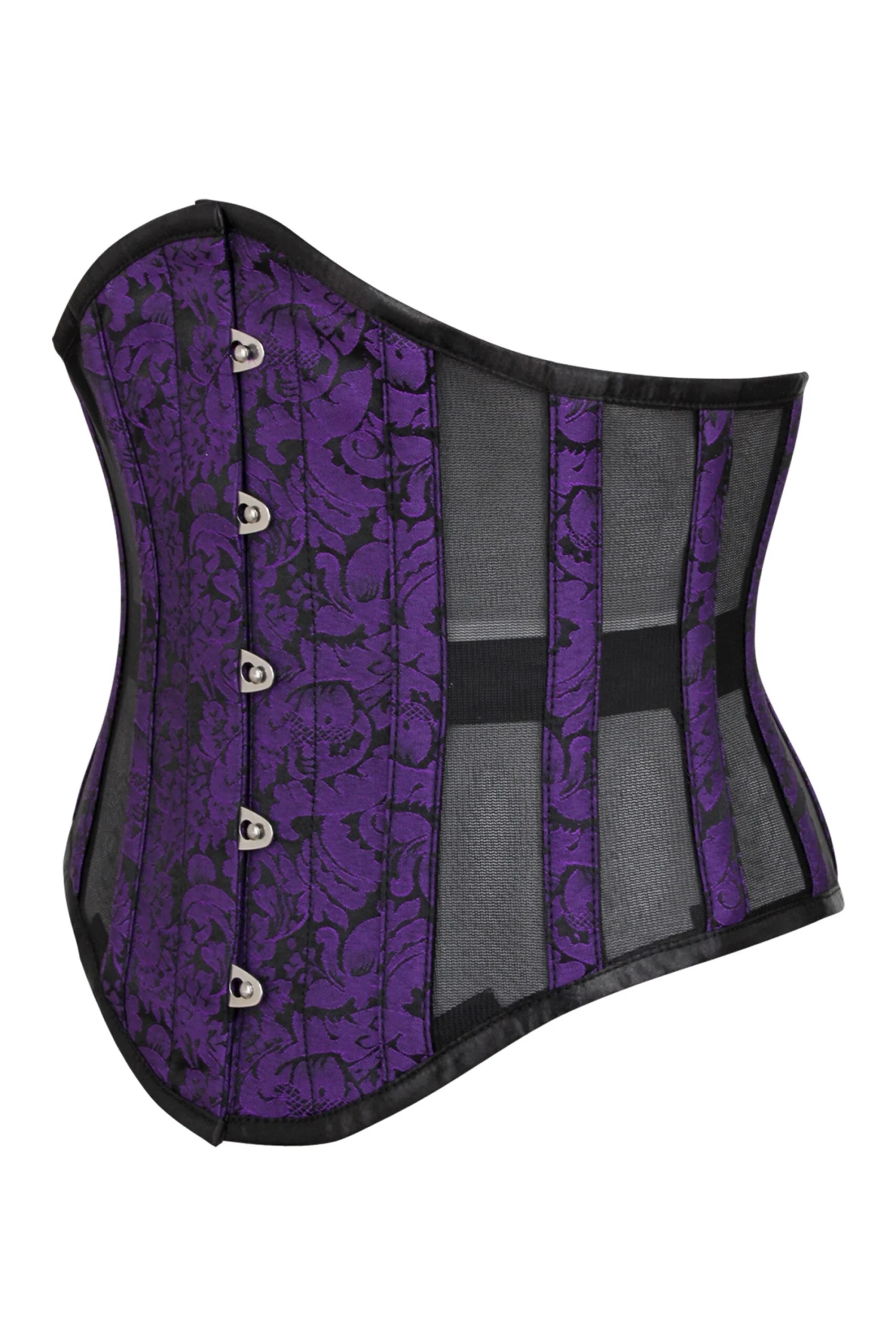 Purple Brocade Underbust Corset With Mesh Panels 3 Purple Brocade Underbust Corset With Mesh Panels - Image 3