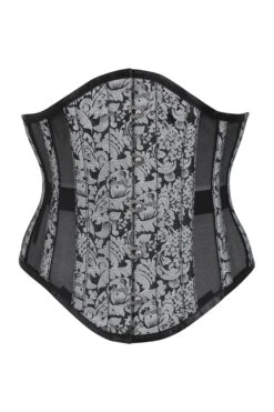 Silver Brocade Underbust Corset With Mesh Panels