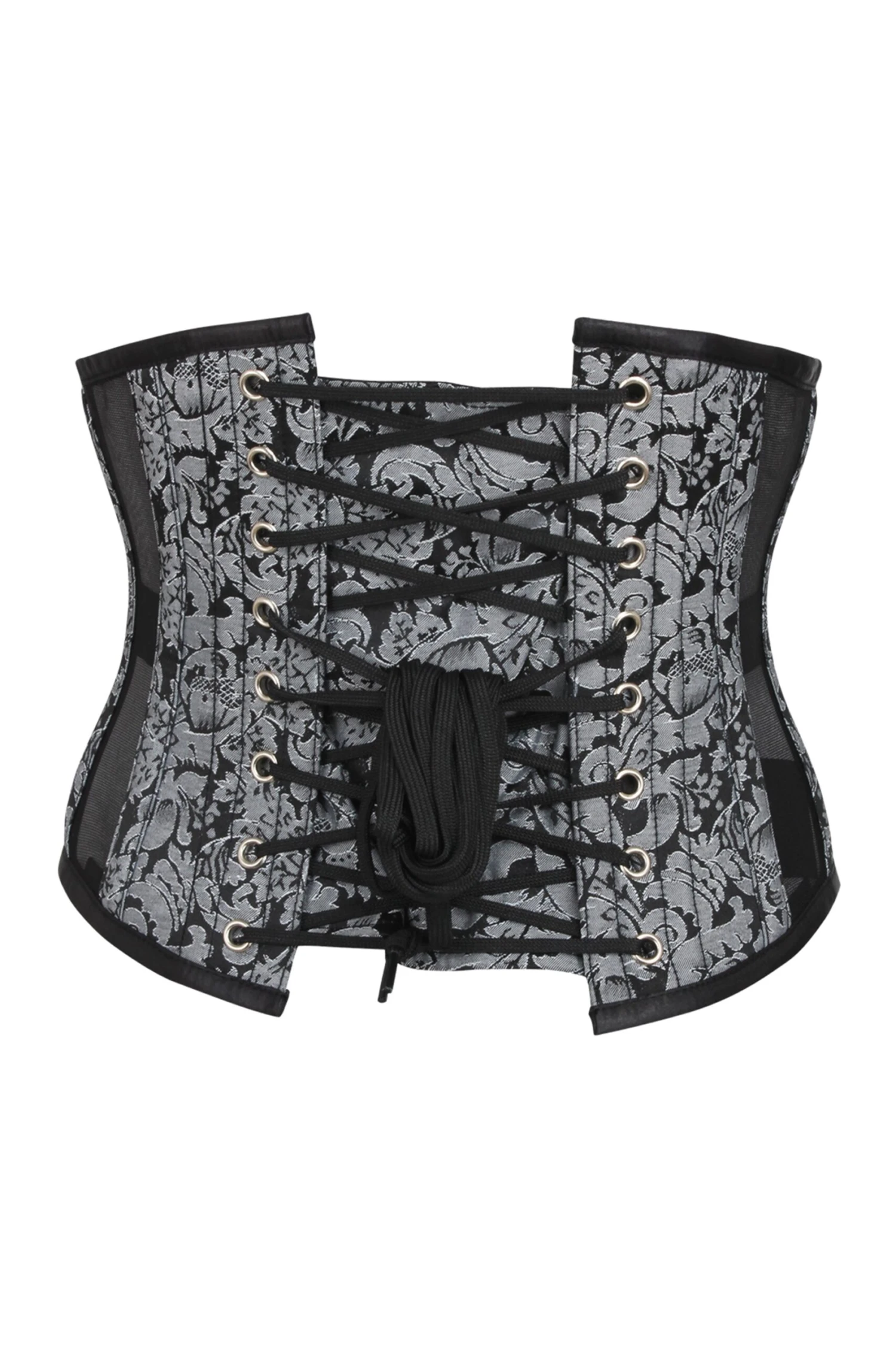 Silver Brocade Underbust Corset With Mesh Panels 2 Silver Brocade Underbust Corset With Mesh Panels - Image 2