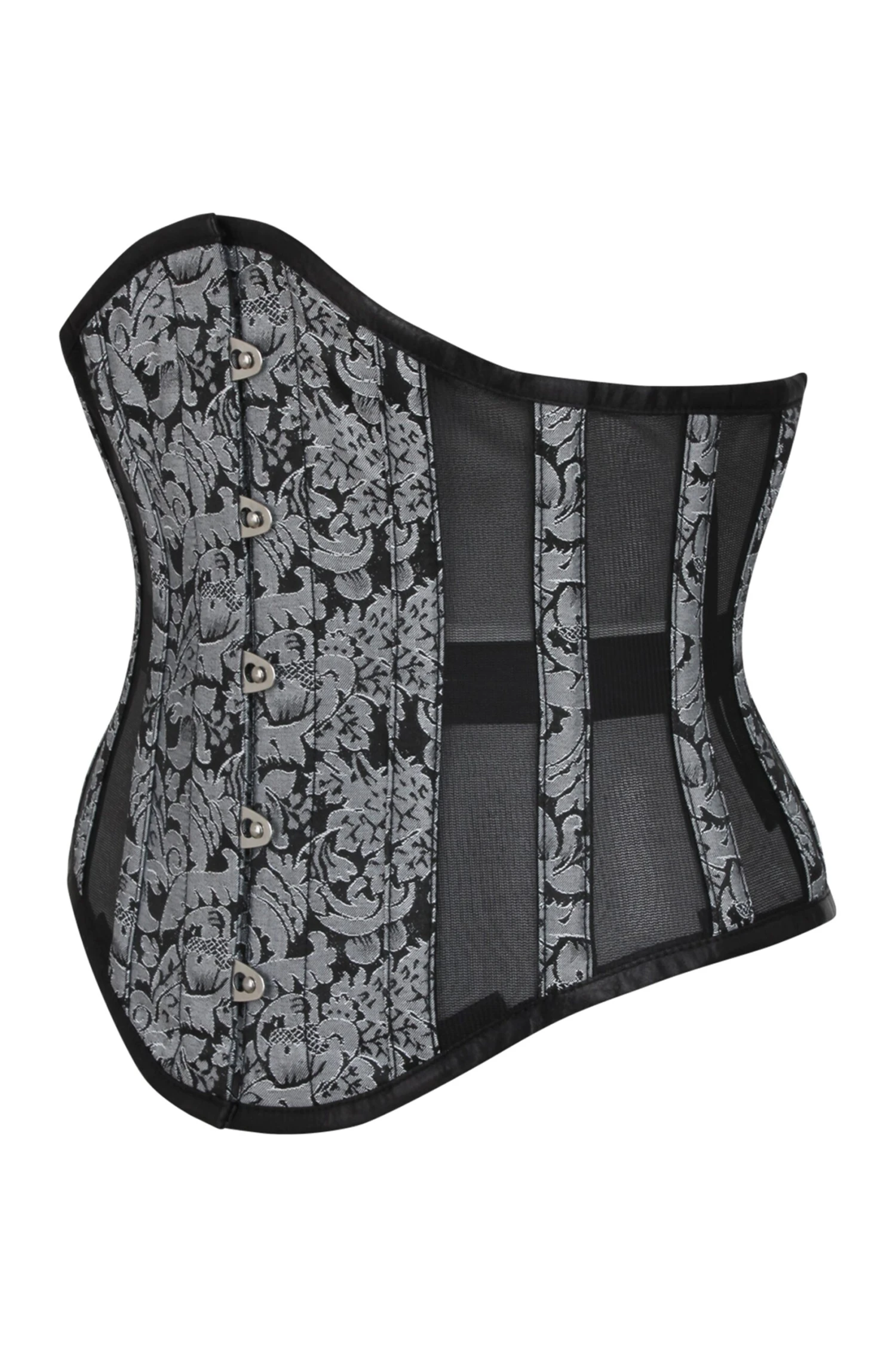 Silver Brocade Underbust Corset With Mesh Panels 3 Silver Brocade Underbust Corset With Mesh Panels - Image 3