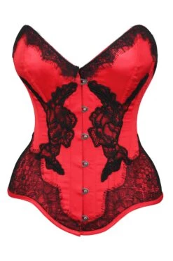 Red Satin Overbust Corset With Black Detailing