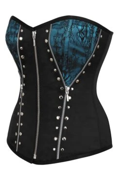 Turquoise And Black Overbust Corset With Zips -Corset Story NS 1243