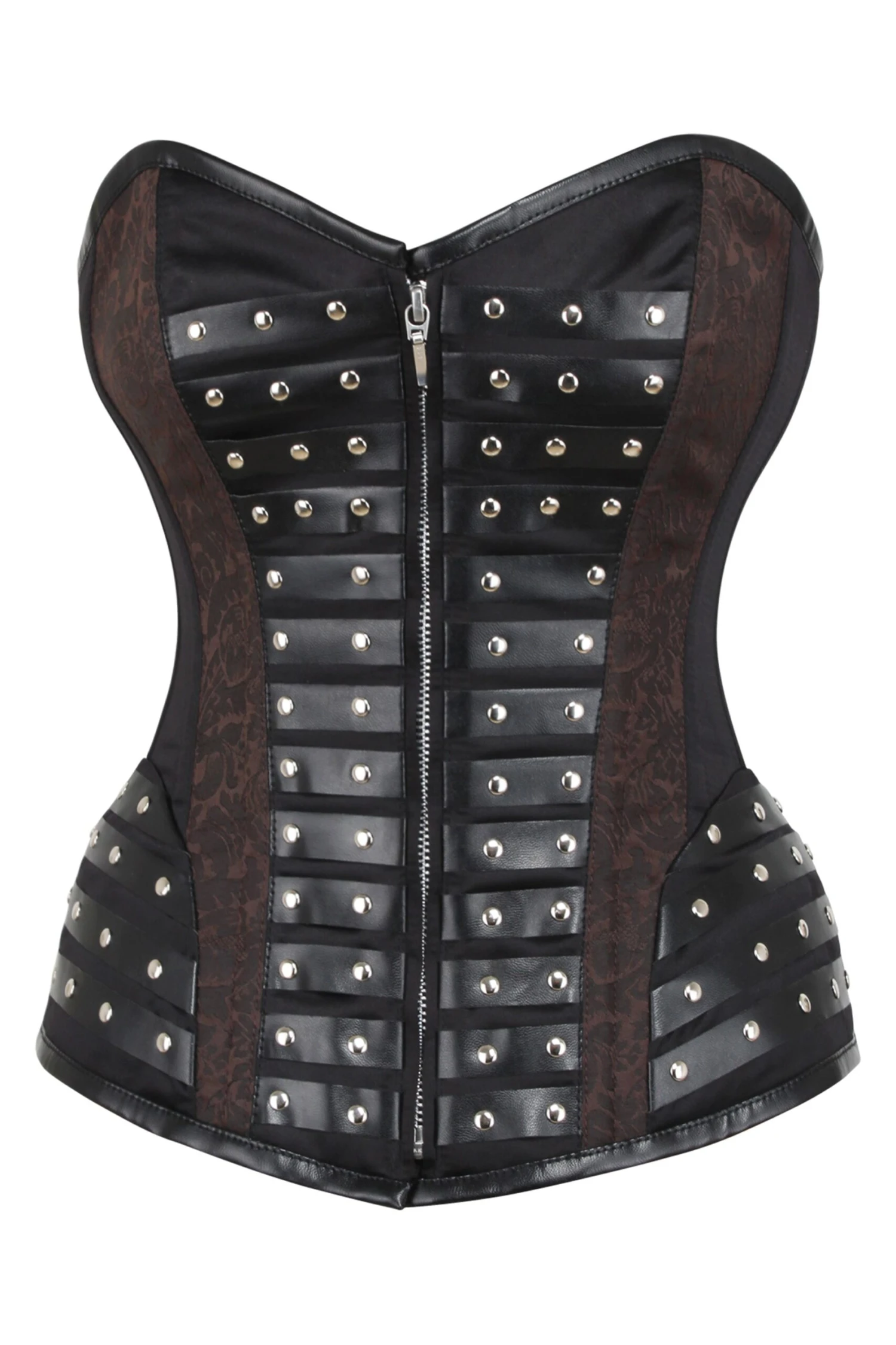 Black Studded Overbust With Brown Brocade Panels 1 Black Studded Overbust With Brown Brocade Panels