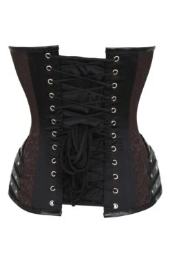Black Studded Overbust With Brown Brocade Panels 9 Black Studded Overbust With Brown Brocade Panels -Corset Story NS 1252