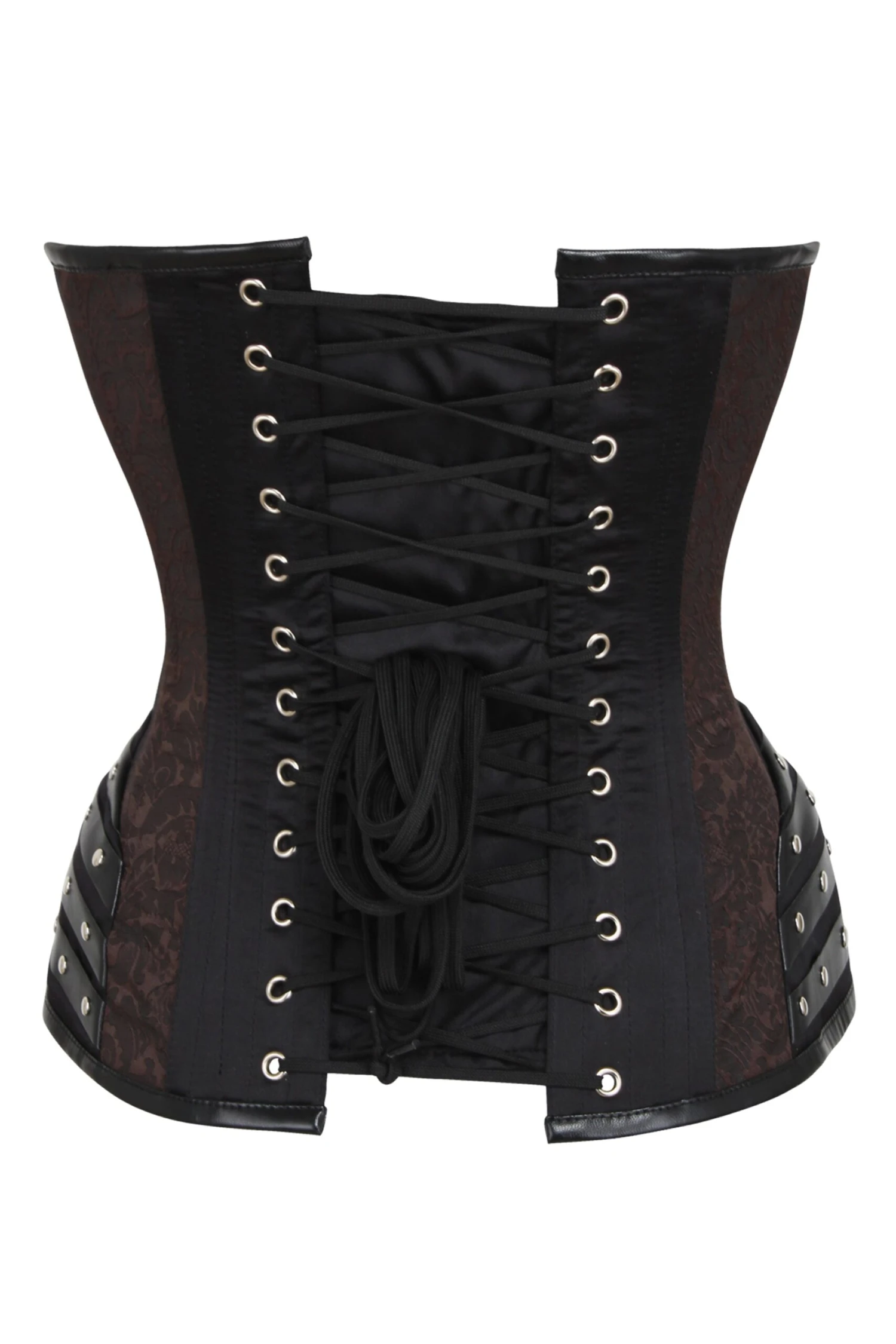 Black Studded Overbust With Brown Brocade Panels 4 Black Studded Overbust With Brown Brocade Panels - Image 4