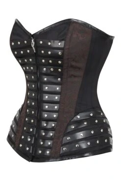 Black Studded Overbust With Brown Brocade Panels 11 Black Studded Overbust With Brown Brocade Panels -Corset Story NS 1253
