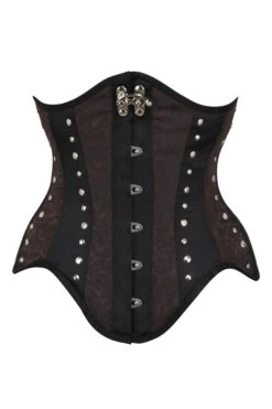 Brown And Black Underbust Steampunk Corset With Steel Busk And Swing Hook