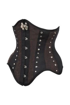 Brown And Black Underbust Steampunk Corset With Steel Busk And Swing Hook -Corset Story NS 1293