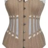 Historically Inspired Beige Longline Corset With Lace And Ribbing