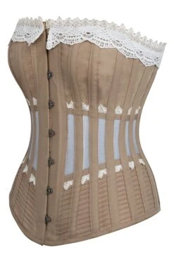 Historically Inspired Beige Longline Corset With Lace And Ribbing -Corset Story NS 1313 99595446 c34a 43ad 8218 8a5016ddce5e