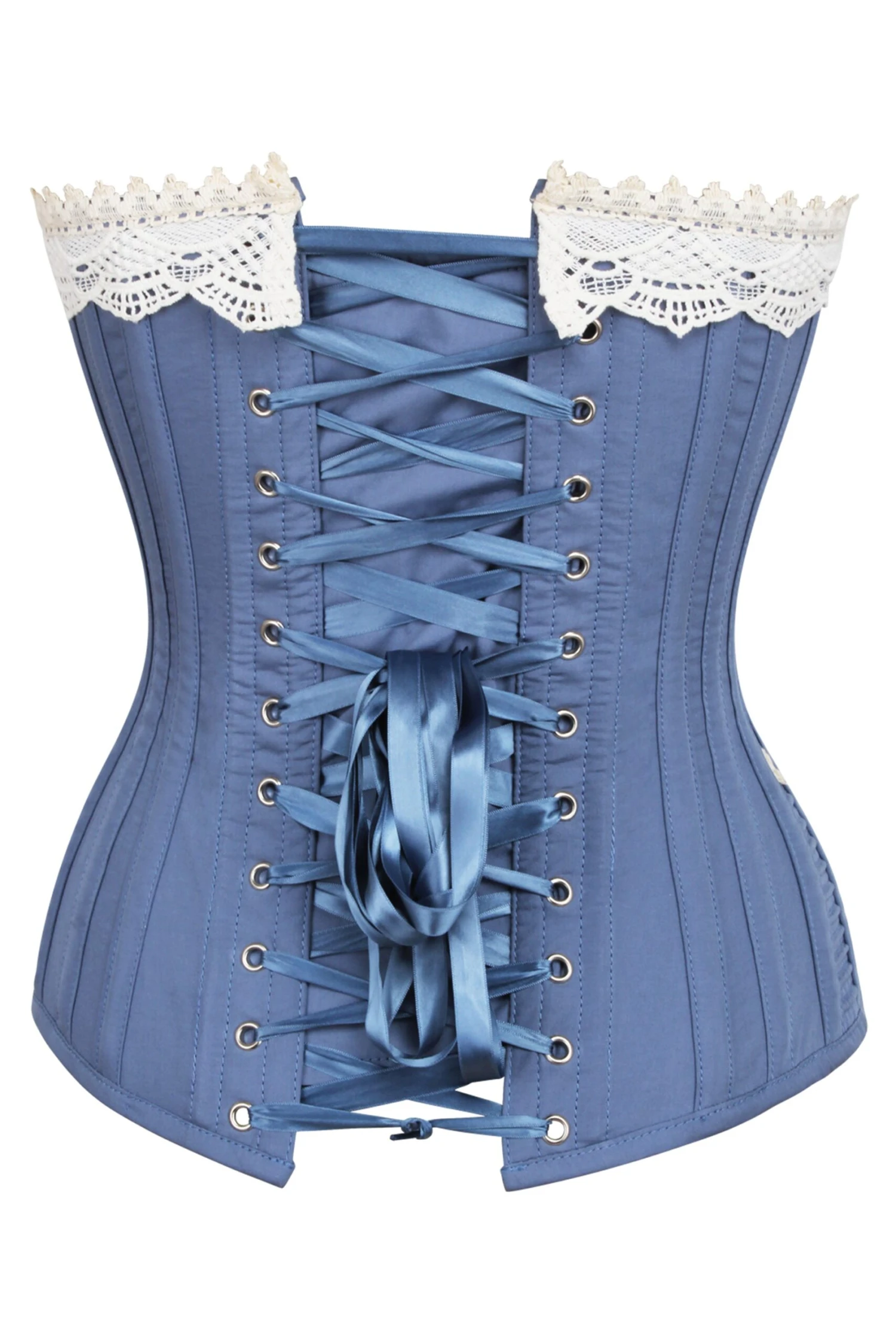 Historically Inspired Blue Longline Corset With Lace And Ribbing 2 Historically Inspired Blue Longline Corset With Lace And Ribbing - Image 2