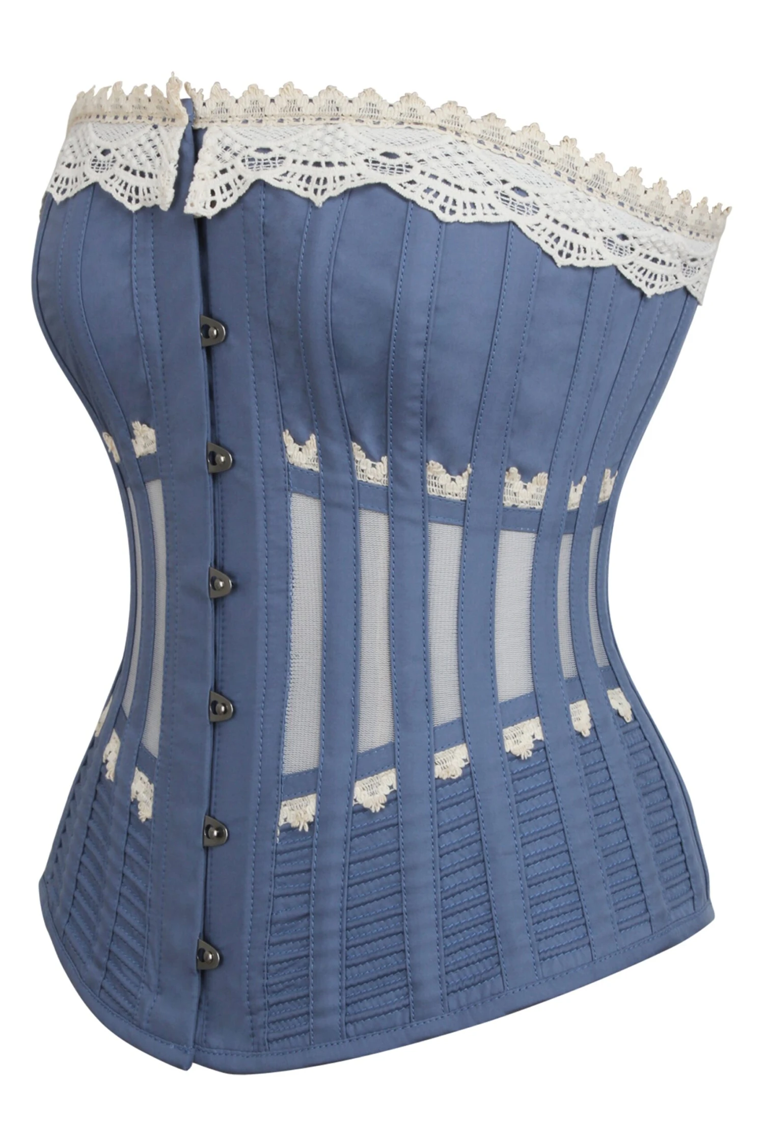 Historically Inspired Blue Longline Corset With Lace And Ribbing 3 Historically Inspired Blue Longline Corset With Lace And Ribbing - Image 3