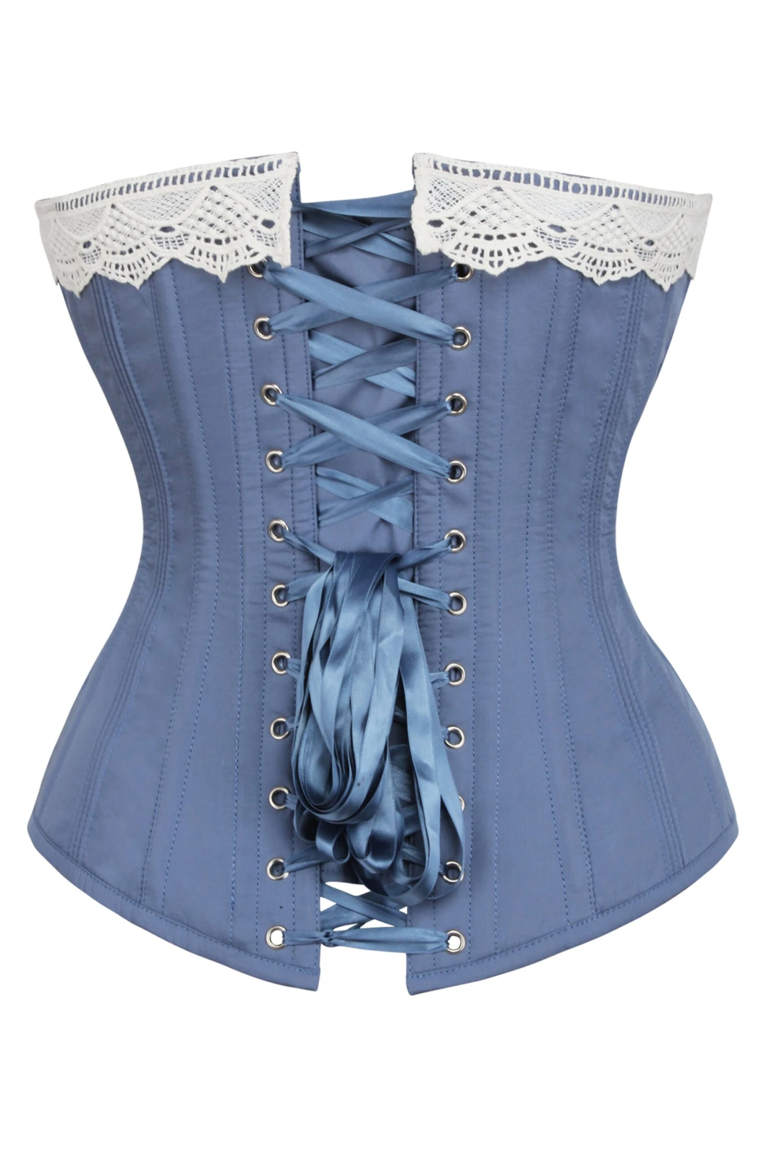 Historically Inspired Blue Longline Corset With Lace Trim 2 Historically Inspired Blue Longline Corset With Lace Trim - Image 2