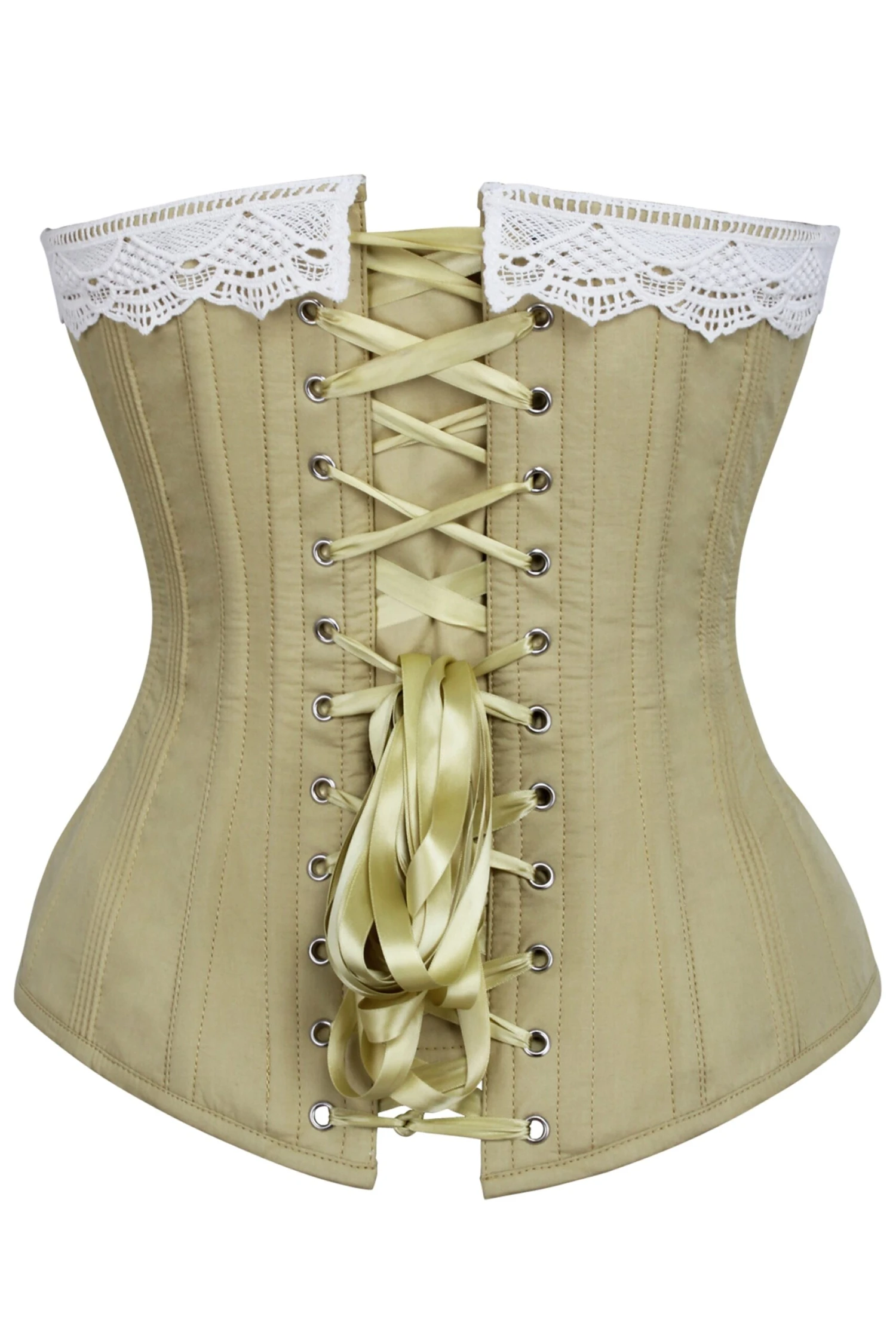 Historically Inspired Taupe Green Longline Corset With Lace Trim 2 Historically Inspired Taupe Green Longline Corset With Lace Trim - Image 2