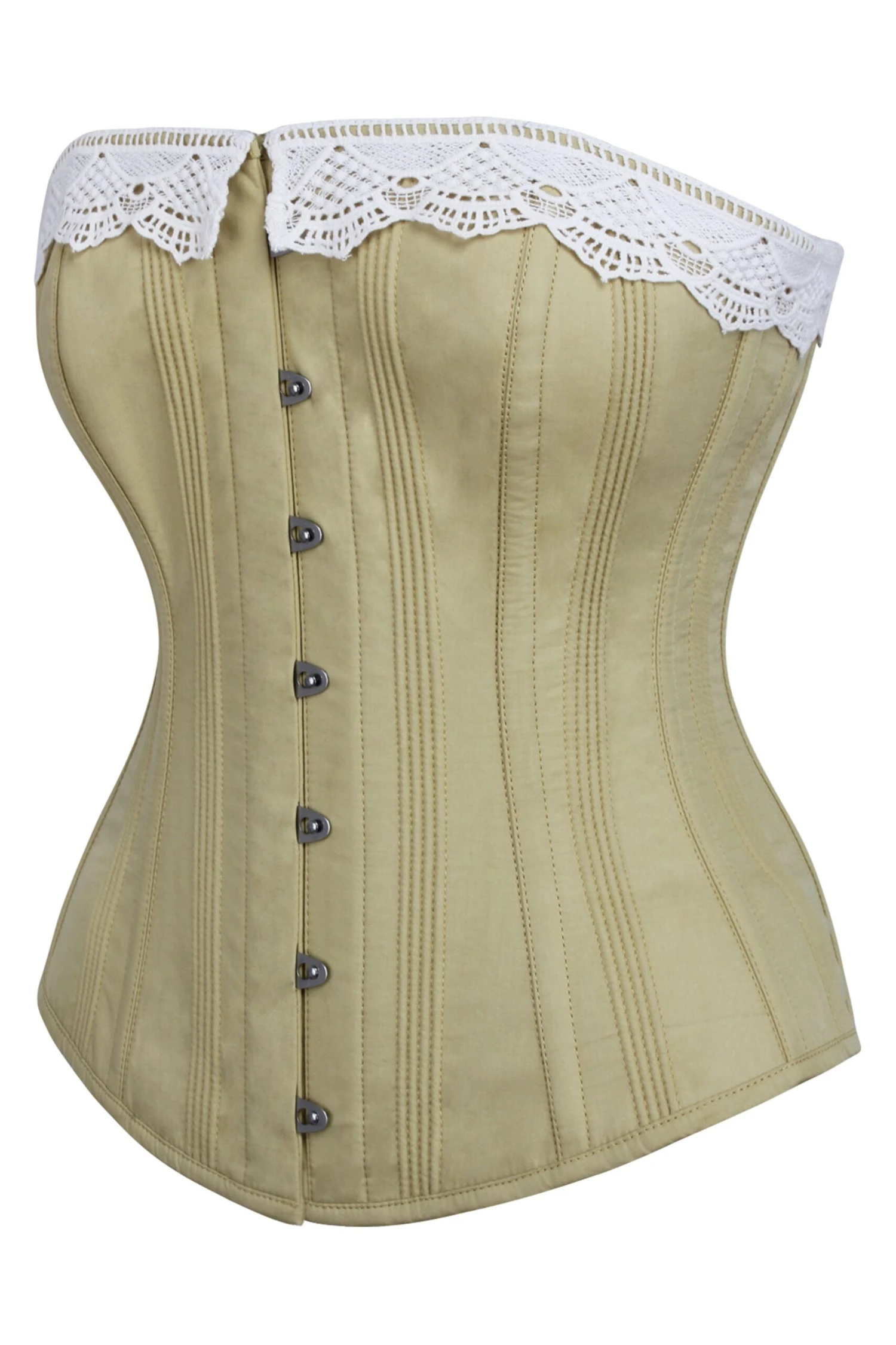 Historically Inspired Taupe Green Longline Corset With Lace Trim 3 Historically Inspired Taupe Green Longline Corset With Lace Trim - Image 3