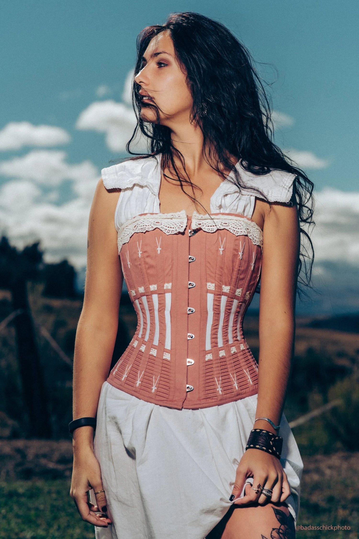 Historically Inspired Terracotta Longline Corset With Lace And Ribbing 5 Historically Inspired Terracotta Longline Corset With Lace And Ribbing - Image 5