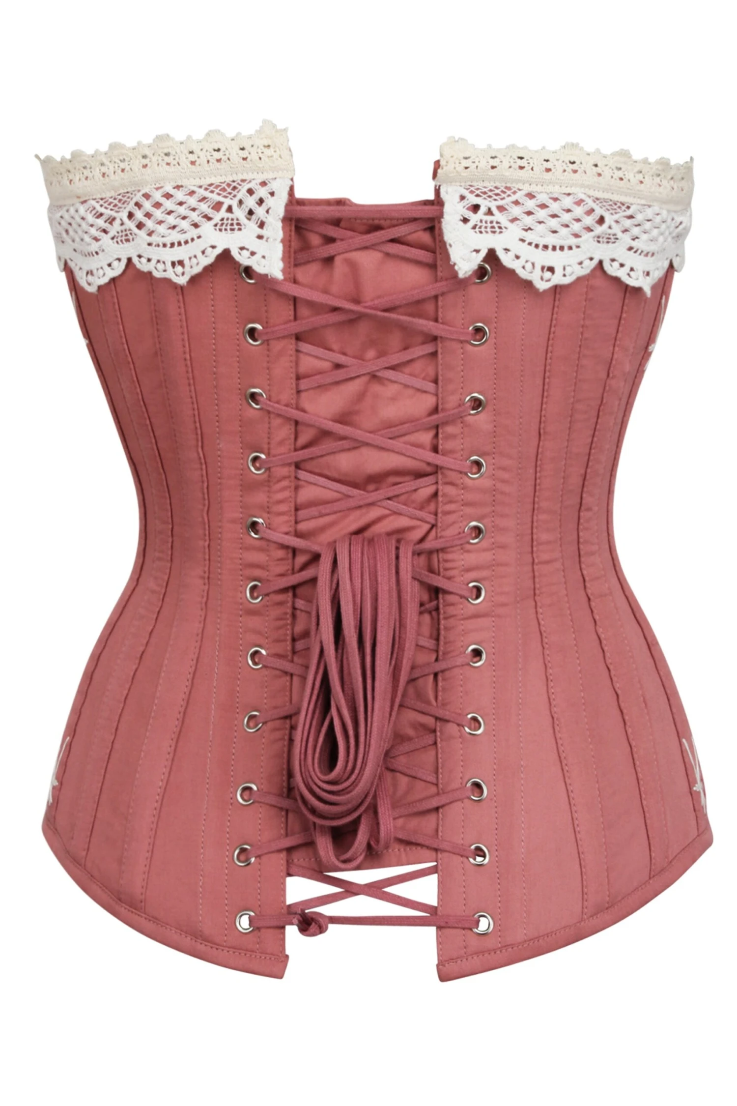 Historically Inspired Terracotta Longline Corset With Lace And Ribbing 6 Historically Inspired Terracotta Longline Corset With Lace And Ribbing - Image 6