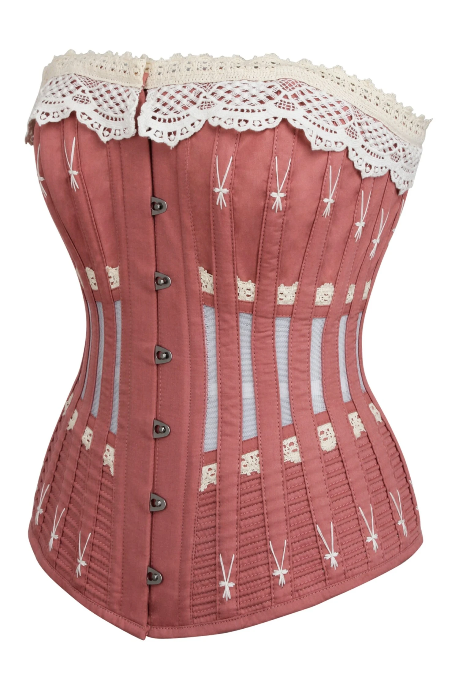 Historically Inspired Terracotta Longline Corset With Lace And Ribbing 9 Historically Inspired Terracotta Longline Corset With Lace And Ribbing - Image 9