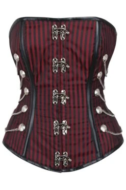 Red And Black Striped Steampunk Overbust With Swing Hooks And Chains