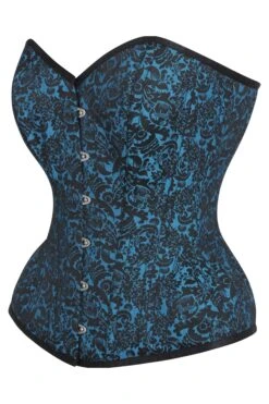 Turquoise Brocade Expert Waist Training Overbust Corset 5 Turquoise Brocade Expert Waist Training Overbust Corset -Corset Story NS 1423
