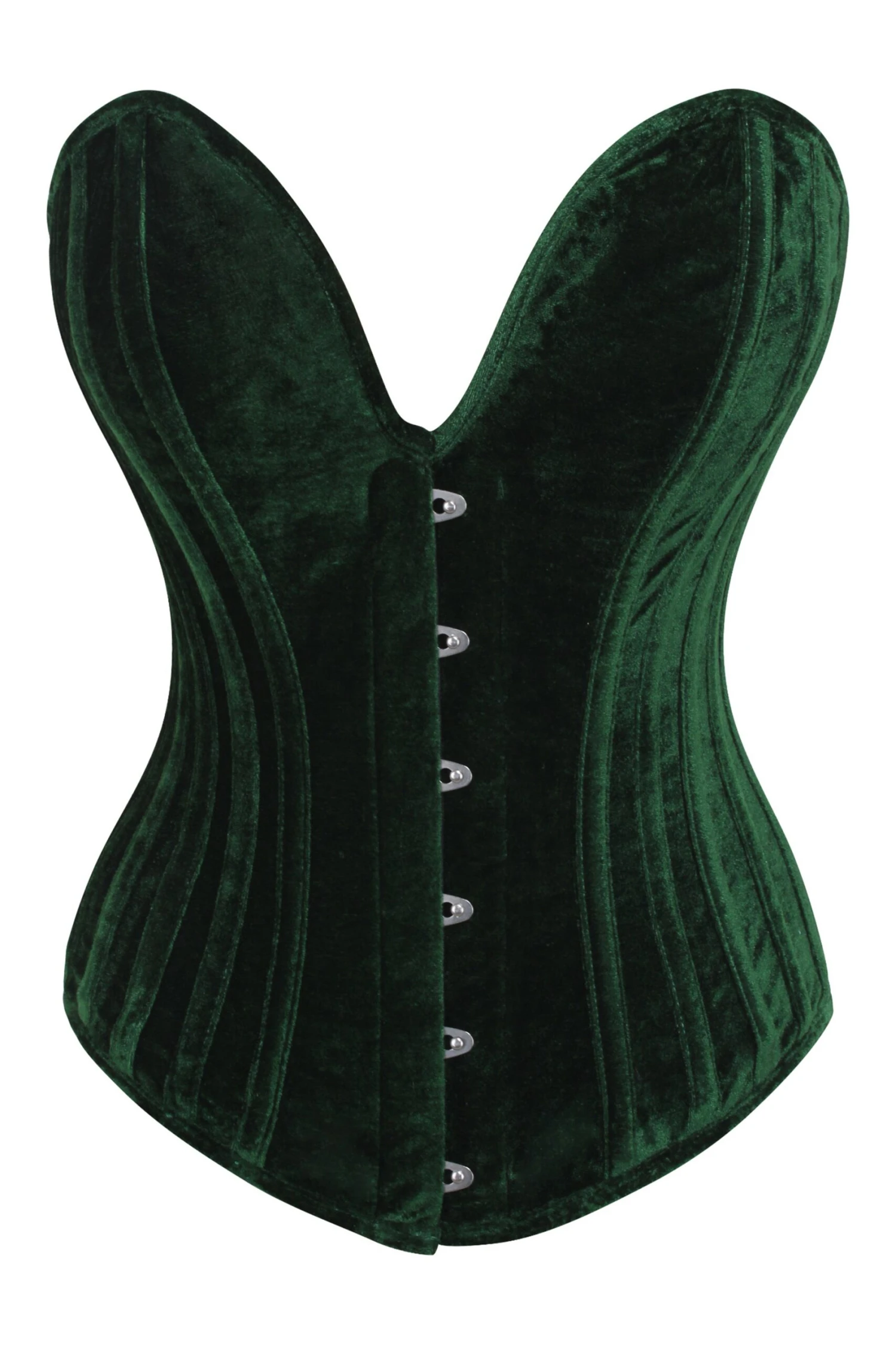 Dark Green Velvet Overbust Corset With Plunge Neckline 1 Dark Green Velvet Overbust Corset With Plunge Neckline