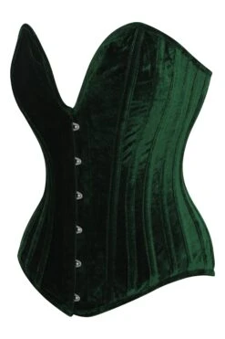 Dark Green Velvet Overbust Corset With Plunge Neckline 5 Dark Green Velvet Overbust Corset With Plunge Neckline -Corset Story NS 1493