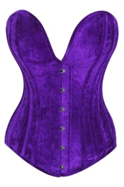 Purple Velvet Overbust Corset With Plunge Neckline