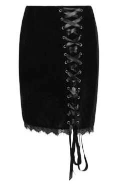 Corset Inspired Black Velvet Skirt With Ribbon Lacing -Corset Story NS 1513