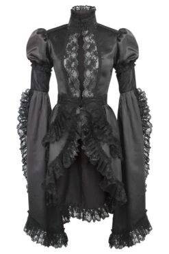 Black Gothic Dress With High Neck And Elongated Sleeves